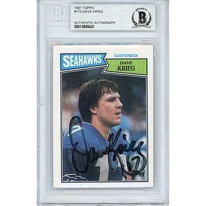 Dave Krieg Seahawks Signed 1987 Topps Football Card Beckett BAS Autograph Slab